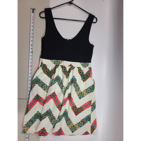 Maeve Anthropologie Black & Geo Zig-Zag Print Mini Dress Size 12 - Picture 1 of 6